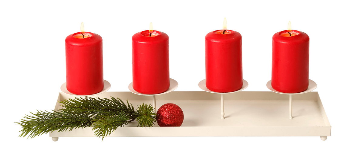 ADVENT, ADVENT Kerzenhalter, 40 x 13,5 x 6 cm, Metall, creme, ca. 7 Euro Kerzen 9 cm hoch, Stück ca. 1,30 Euro