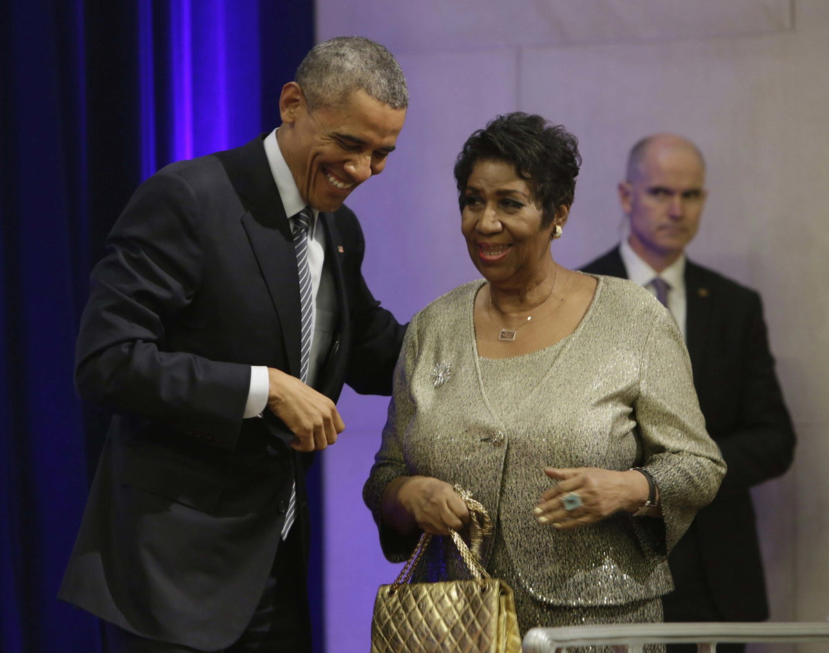 Aretha Franklin mit Barak Obama 2015